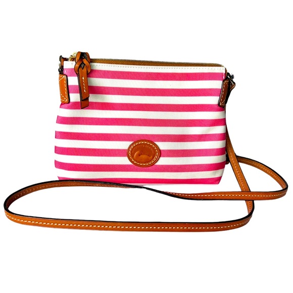 Dooney & Bourke Sullivan Striped Crossbody Bag Watermelon & White Stripe EUC - Picture 1 of 14